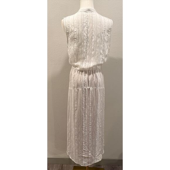 VINCE Drapey Striped Tiered Dress in Optic White Size 8 Quiet Luxury Chic Breezy - Picture 3 of 8